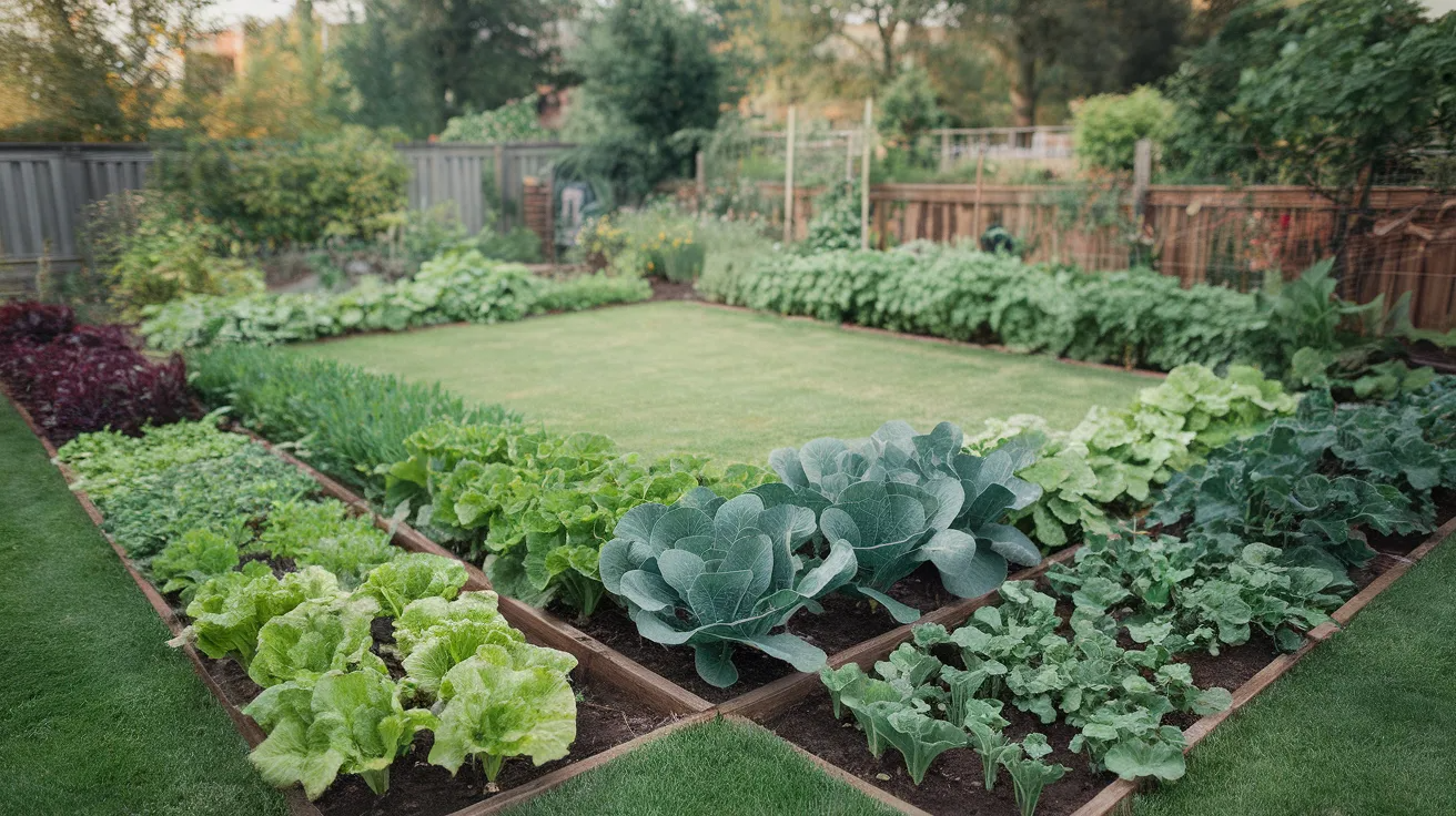 perimeter vegetable garden layout with plants growing along yard edges and open space left in the center