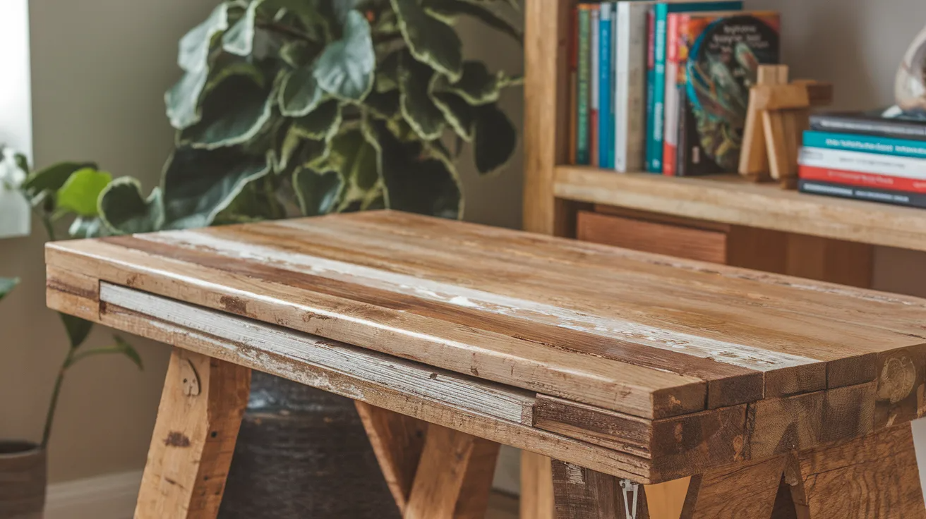 reclaimed wood diy desk showing unique textures and eco friendly design in a casual home office
