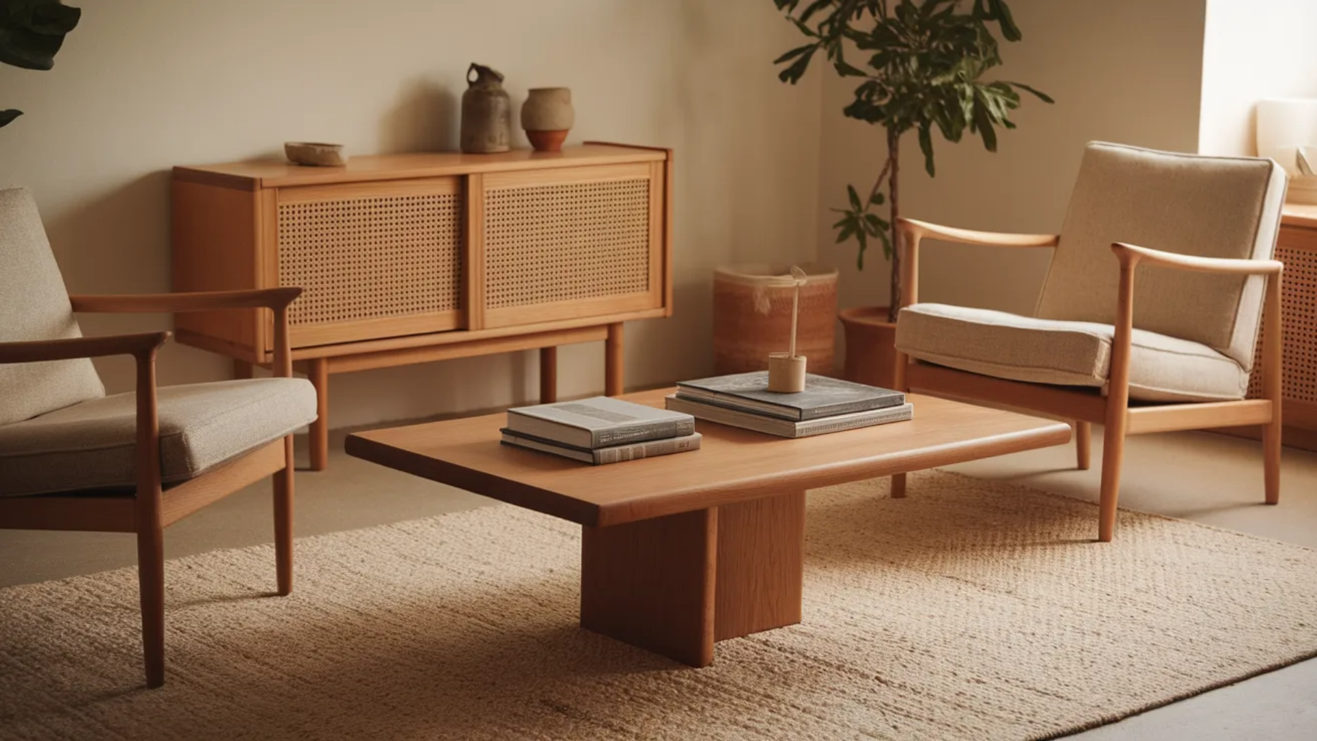 relaxing interior featuring natural wood furniture