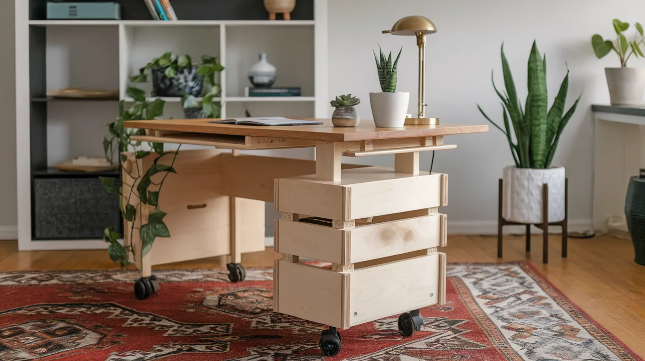 rolling diy desk with wheels allowing easy movement and flexible workspace setup at home