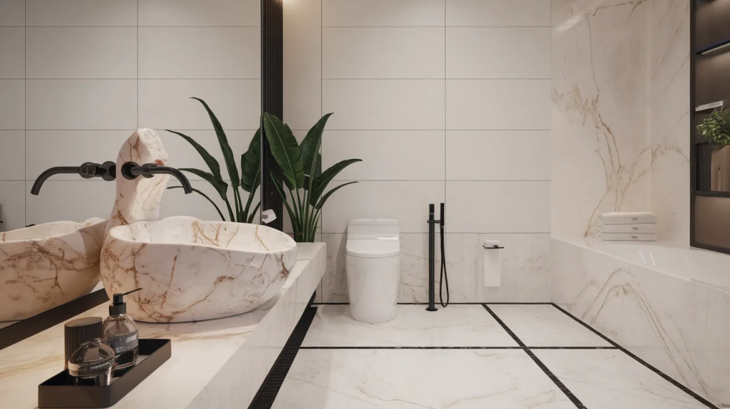 sculptural fixtures modern luxury bathroom