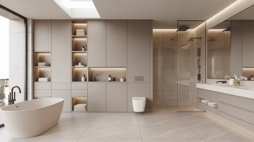seamless storage wall luxury bathroom