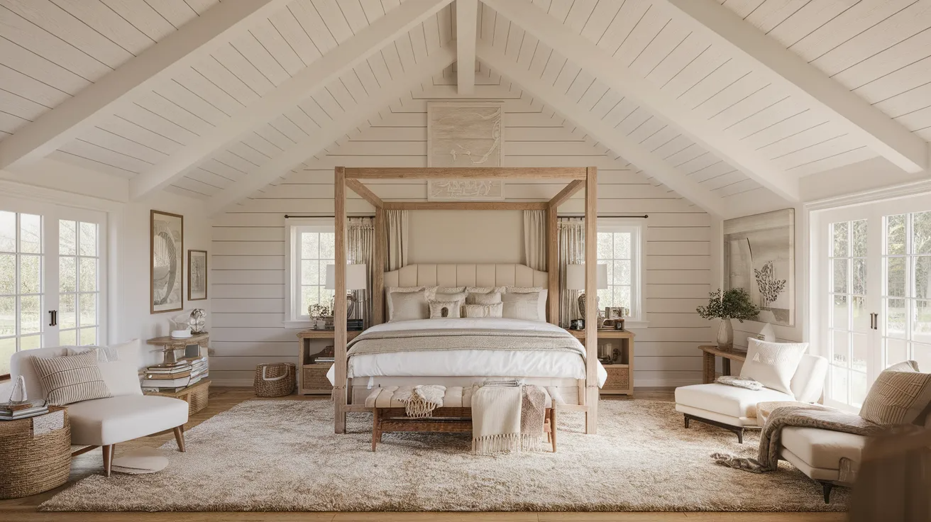 shiplap vaulted ceiling bedroom