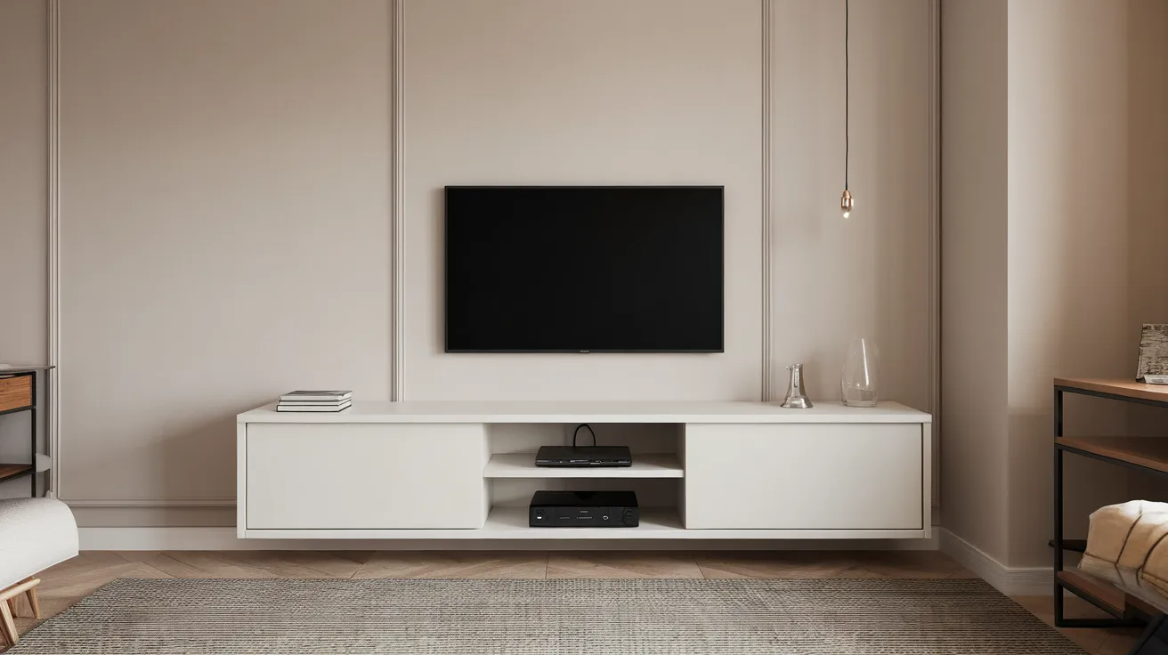 small living room with tech minimal tv setup hiding cables and devices for a clean look