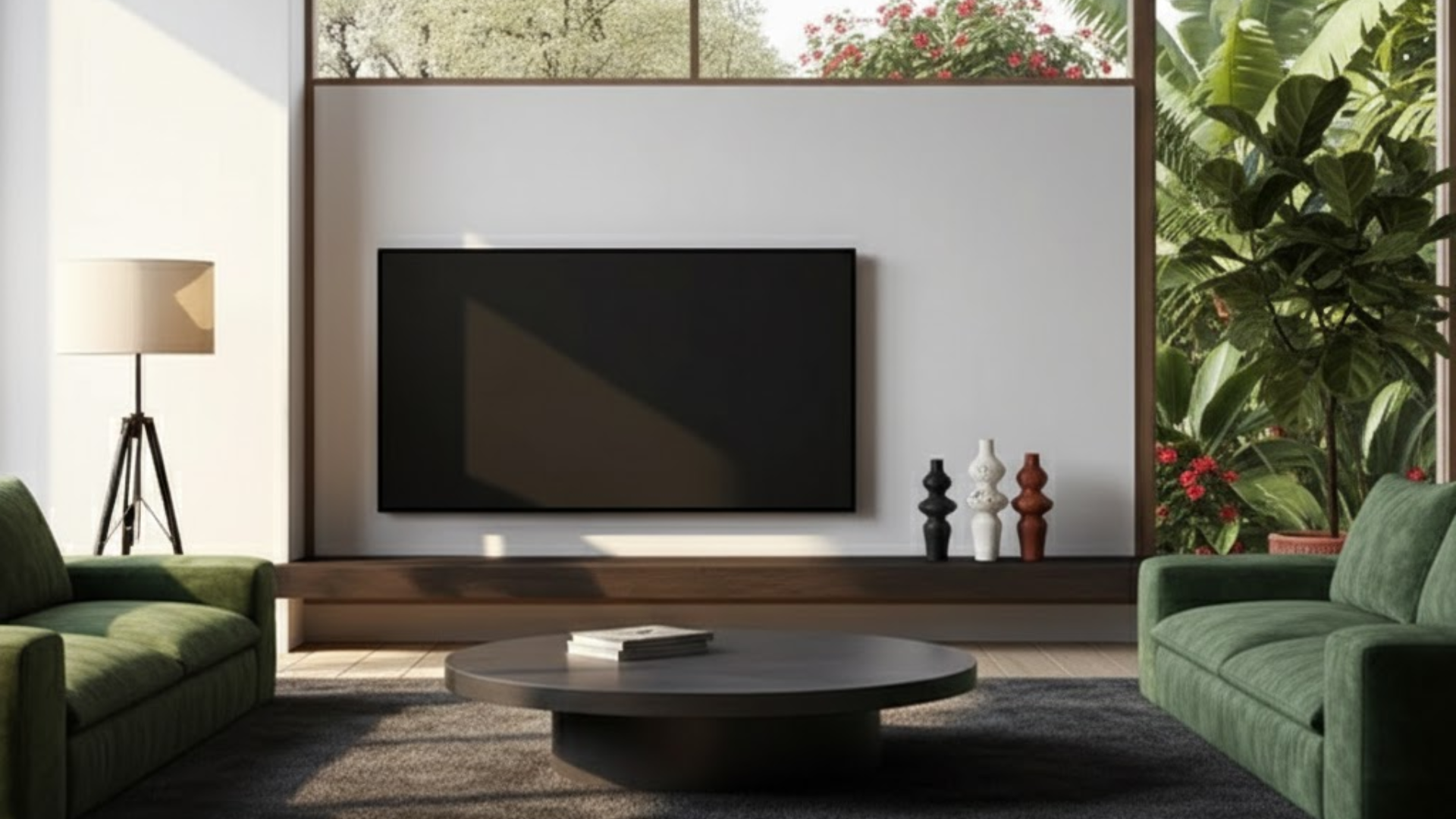 small living room with tv mounted at eye level for comfortable viewing and better room balance