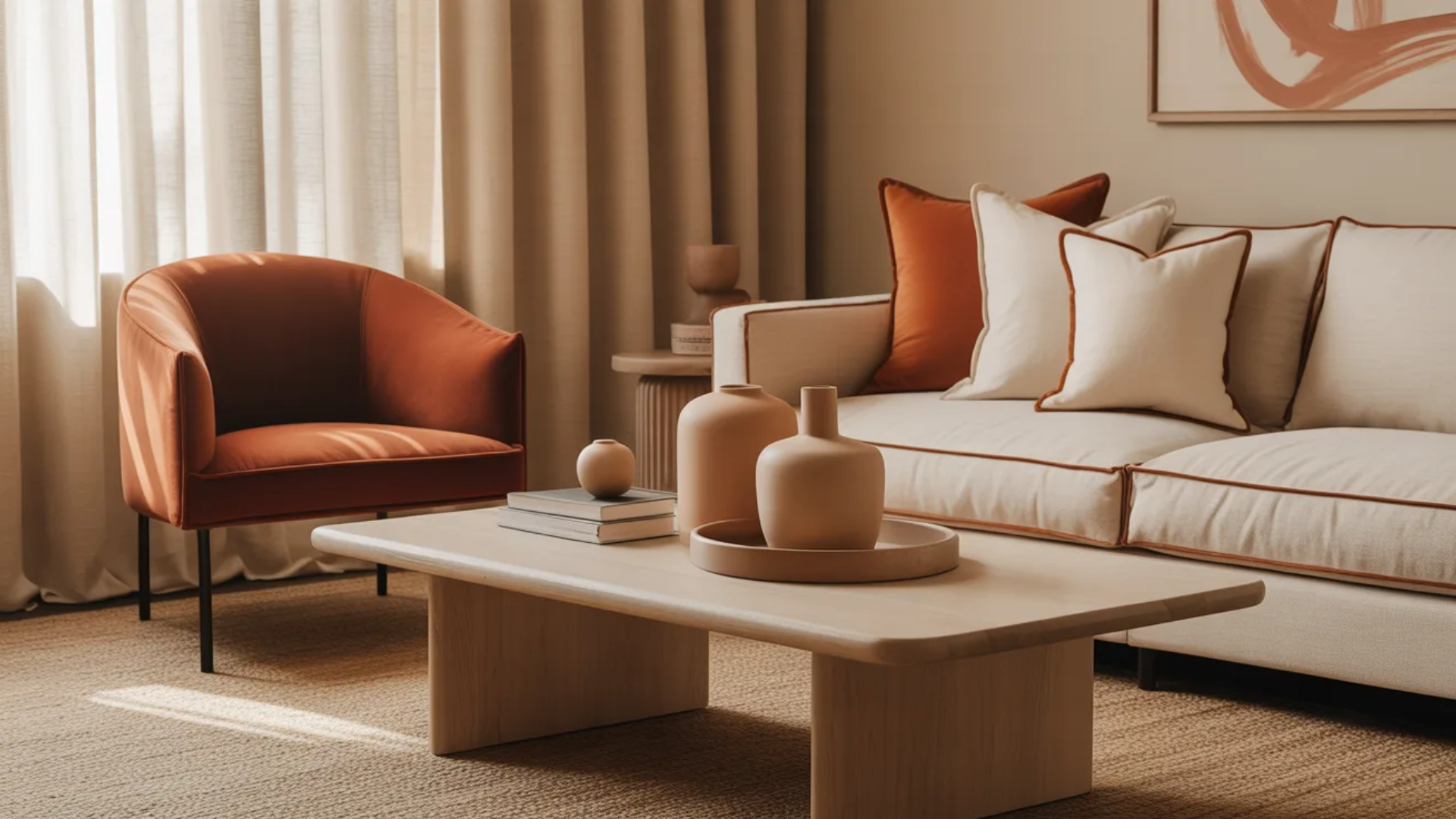 terracotta accent in a neutral modern space