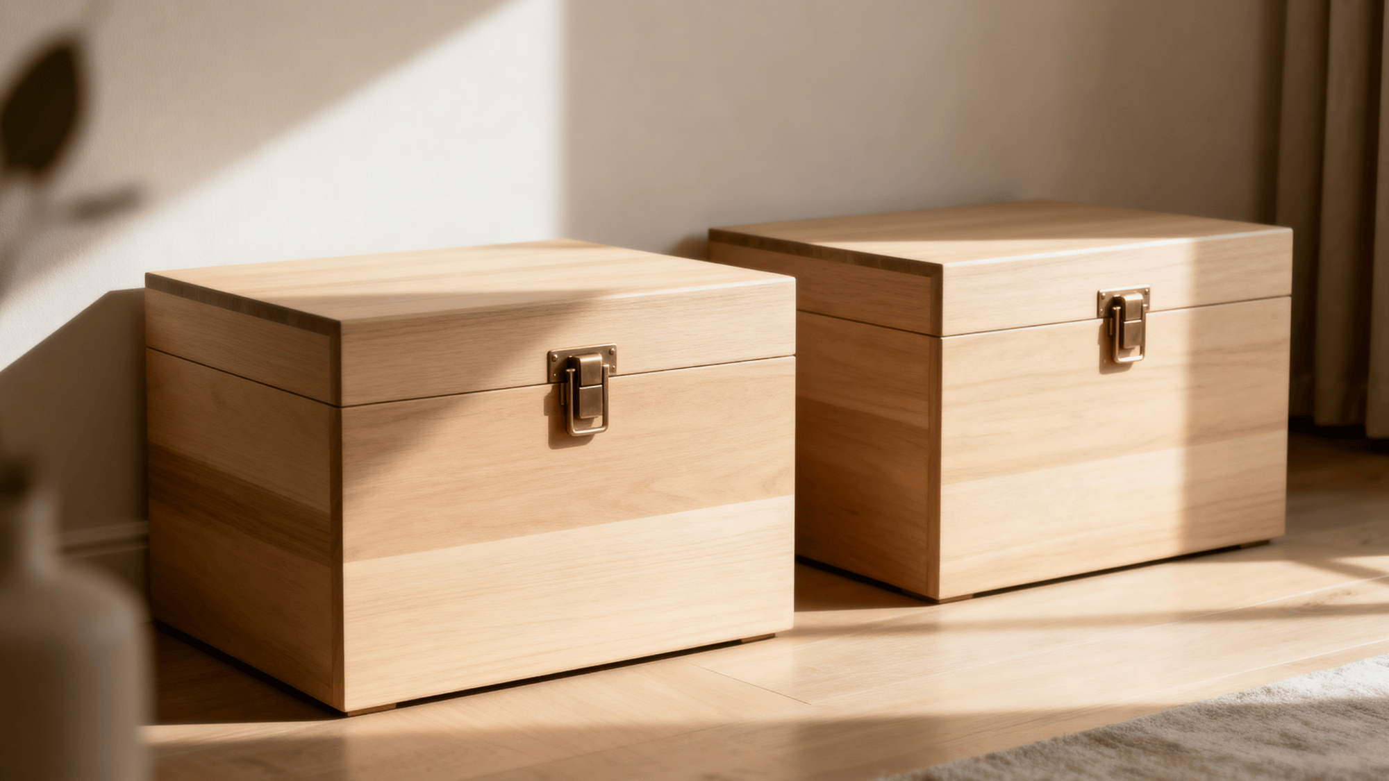two wooden trunks in a room