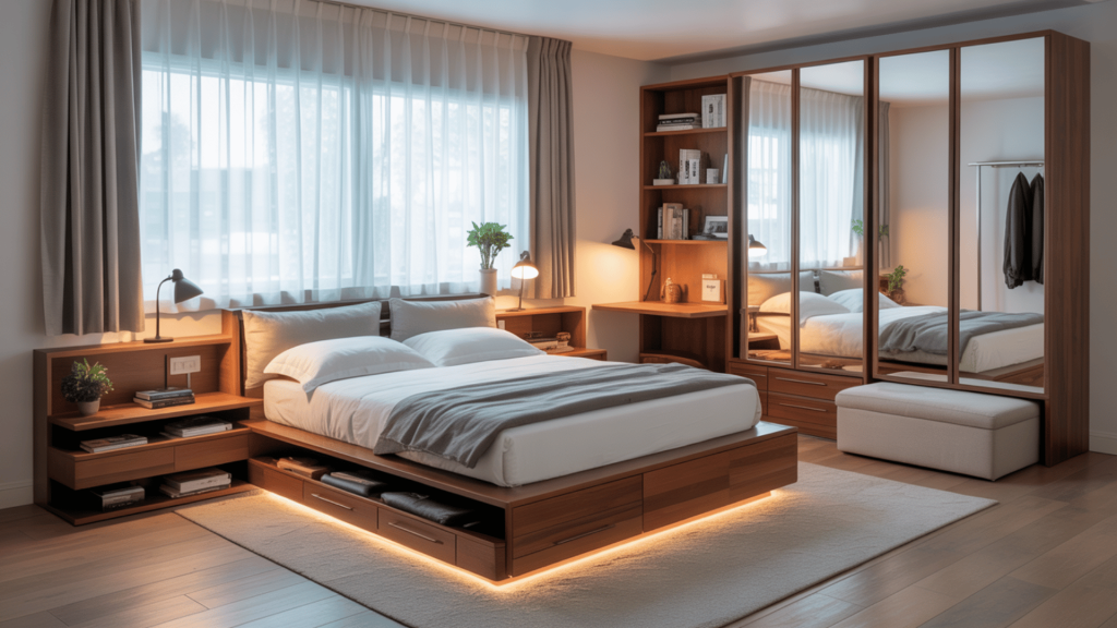 under-bed storage bins with labelled containers organizing clothes, shoes, and seasonal bedding items neatly