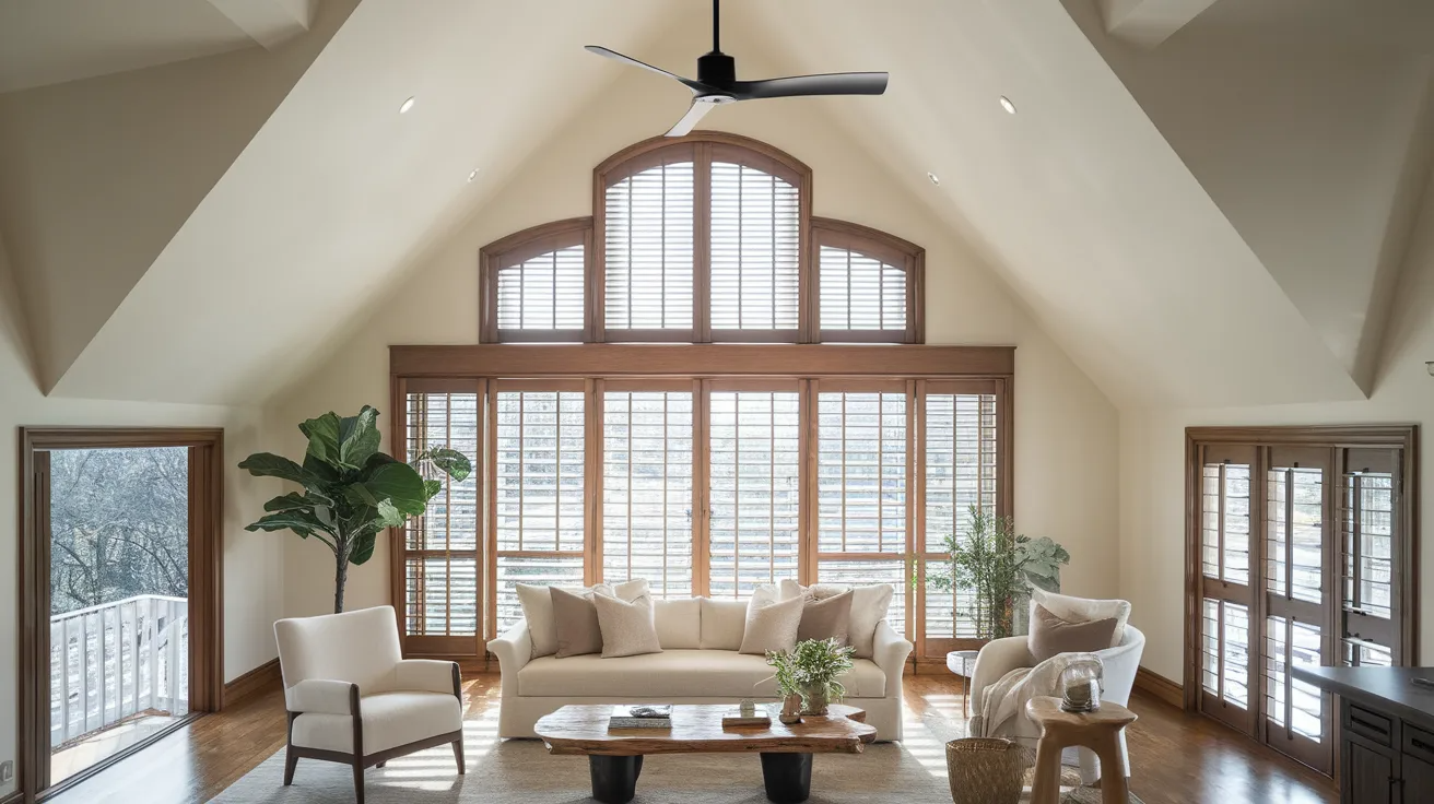 vaulted ceiling with ceiling fan
