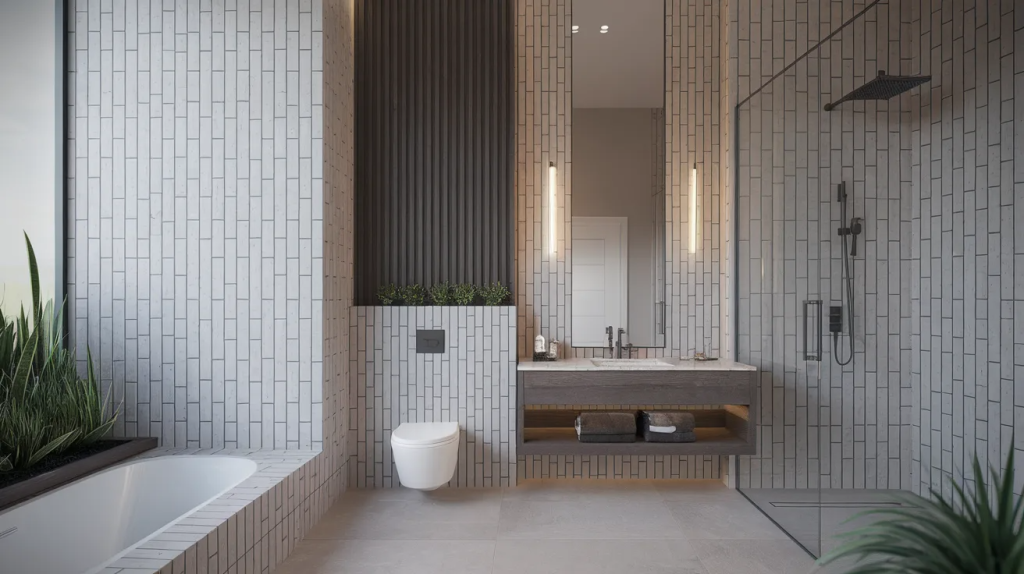 vertical design elements modern luxury bathroom