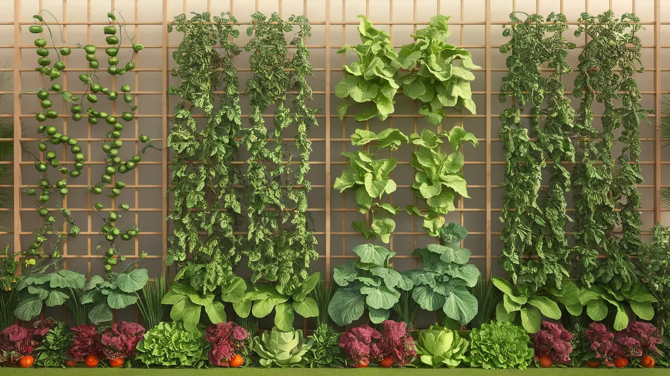 vertical vegetable garden layout using trellises and supports to grow climbing vegetables in small spaces
