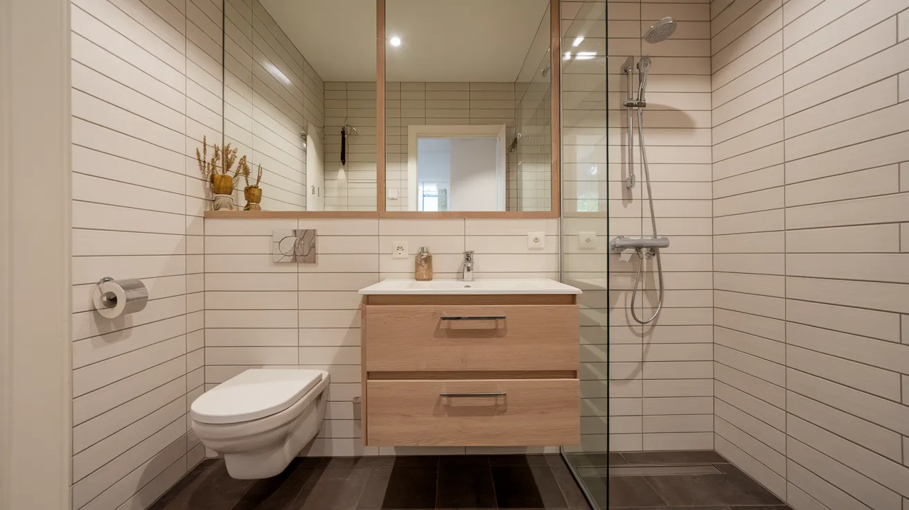 wall mounted bathroom vanity with drawers in a small bathroom
