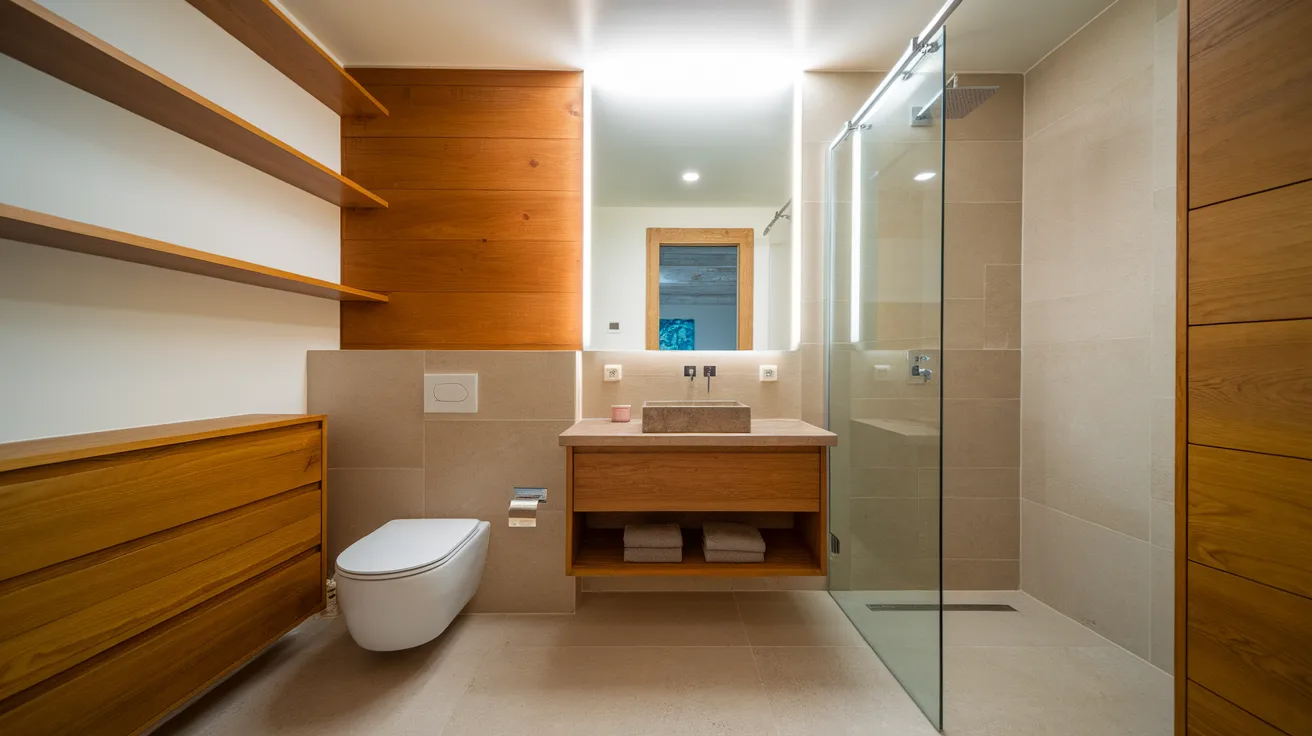 warm wood accents modern bathroom remodel ideas