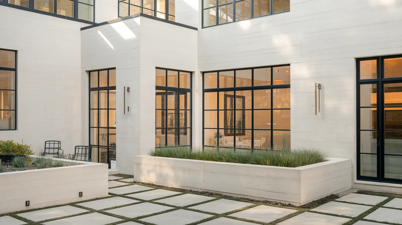 white house with black trim black window frames