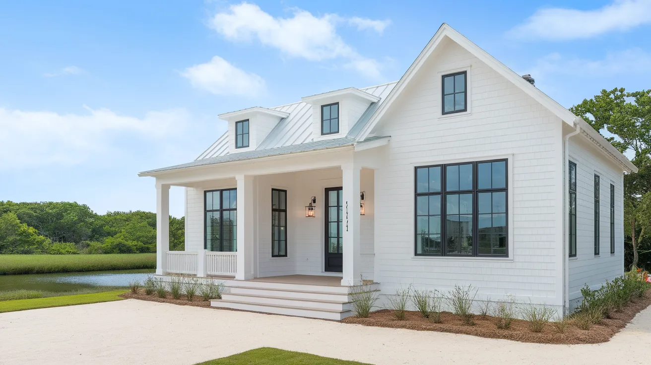 white house with black trim coastal style home