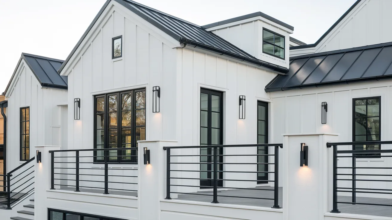 white house with black trim metal accents