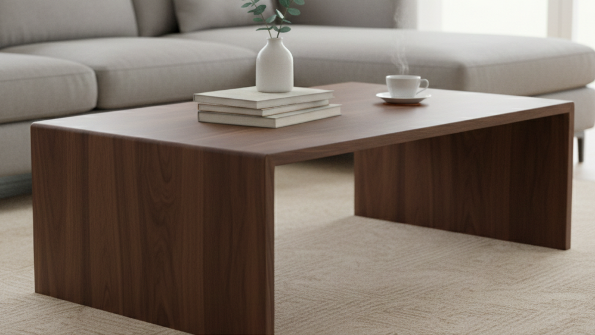 wooden coffee table in living room setting