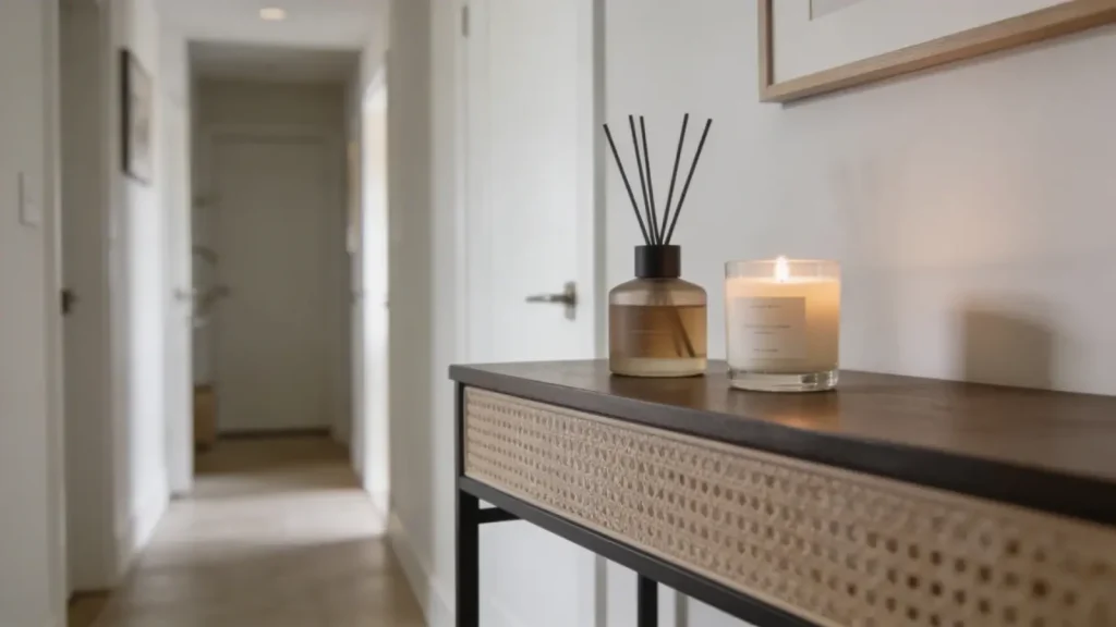 A view down a long hallway leading to a large, colorful piece of abstract art on the far wall, serving as a clear focal point (2)