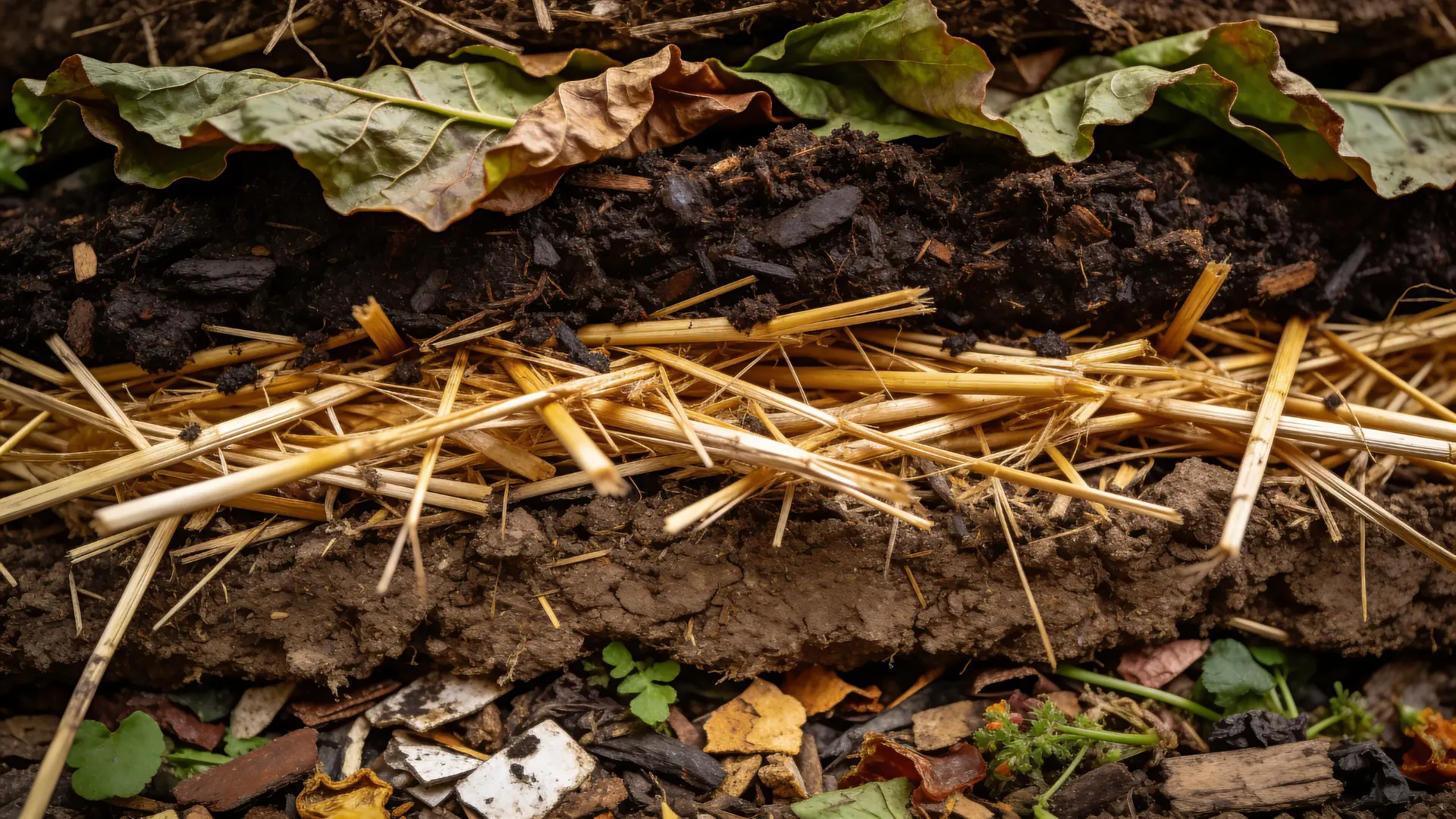 Alternating organic layers building a lasagna garden bed