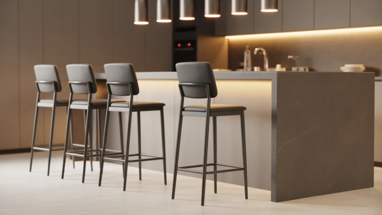 Bar height surfaces sit at forty inches tall with stool seat height at thirty inches.