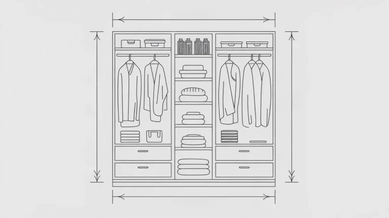 Closet dimensions diagram showing standard widths, depths, and heights