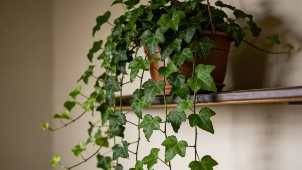 English ivy plant with trailing vines growing indoors
