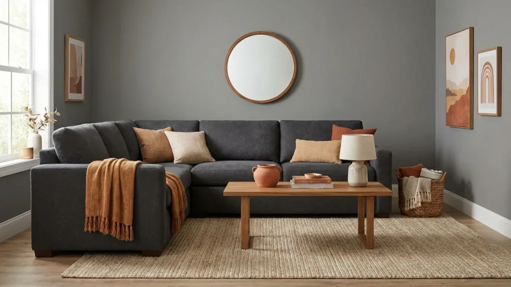 Gray and beige living room with warm and balanced neutral tones