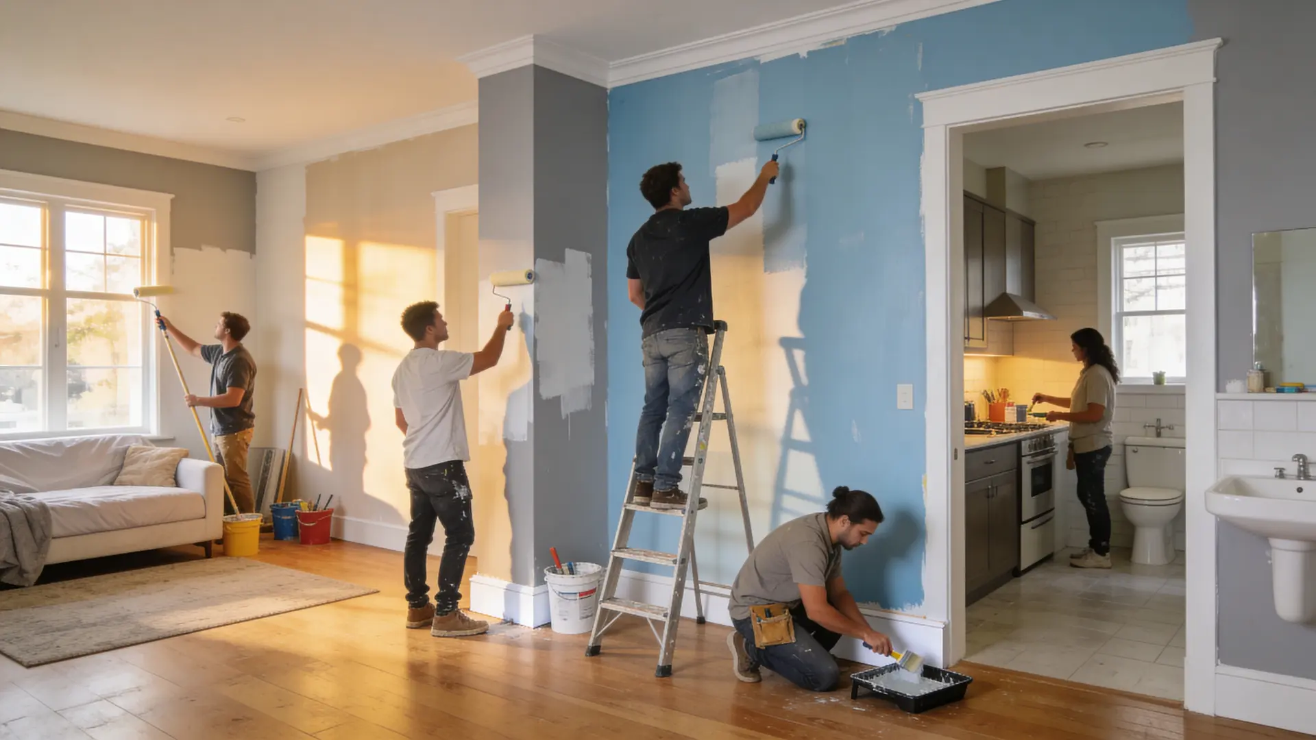 Interior painting cost comparison by room type including living room, bedroom, kitchen, and bathroom
