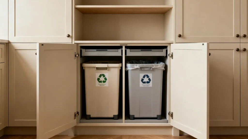Pantry cabinet with hidden recycling and trash bins inside (1)