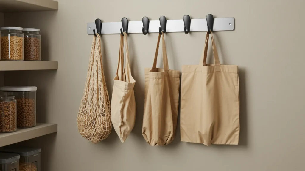 _Pantry wall hooks holding reusable bags