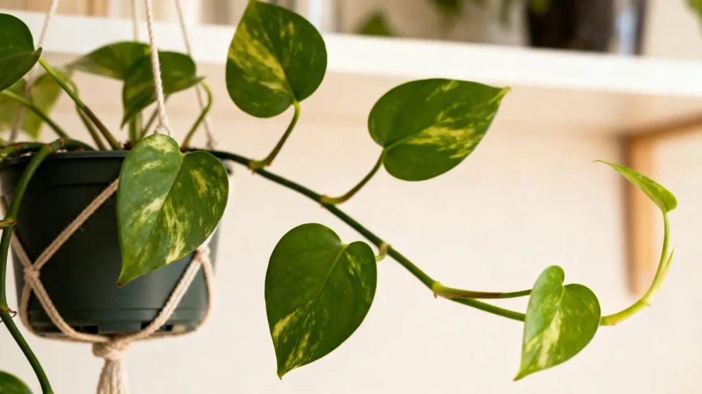 Philodendron plant with trailing green leaves growing indoors