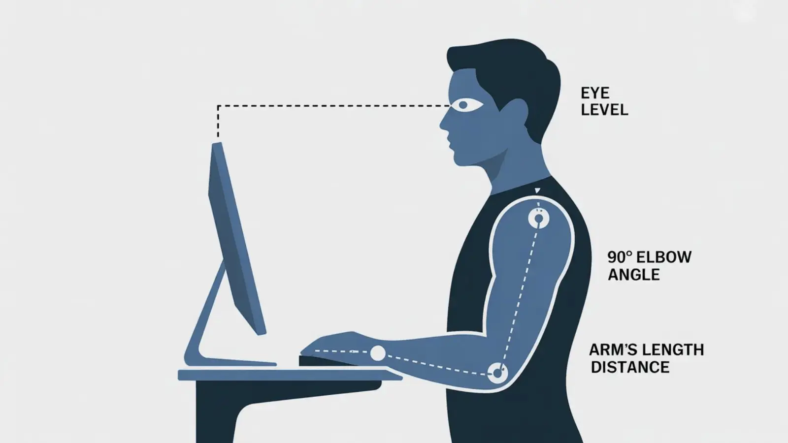 Posture guide for using a riser desk correctly while standing