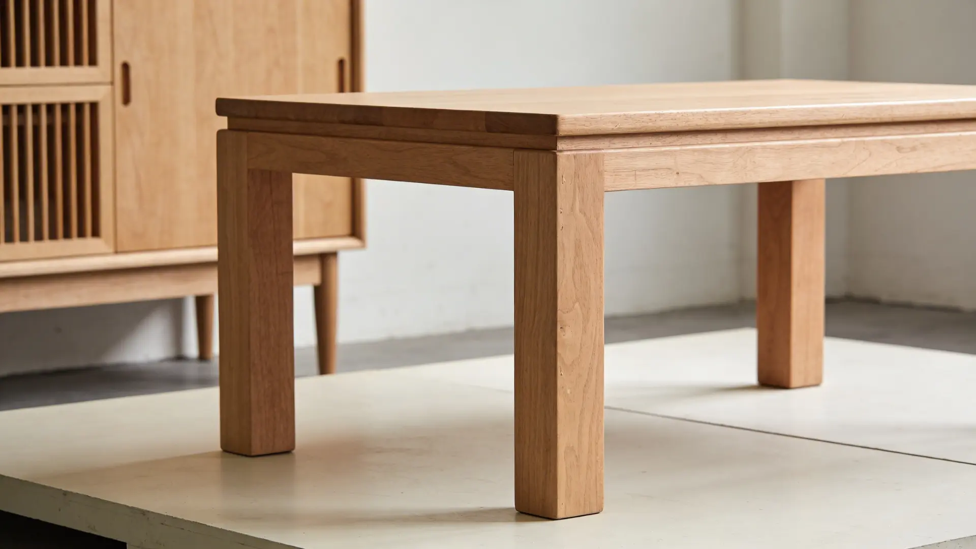 Rubberwood table and cabinet showing solid structure for everyday indoor use