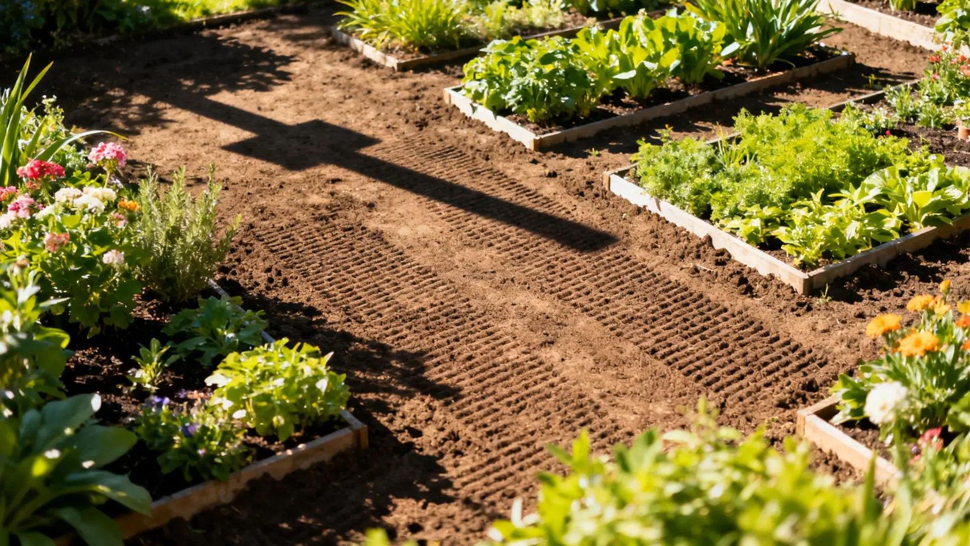 Sunny open garden area with clear light exposure and well-drained soil for planting