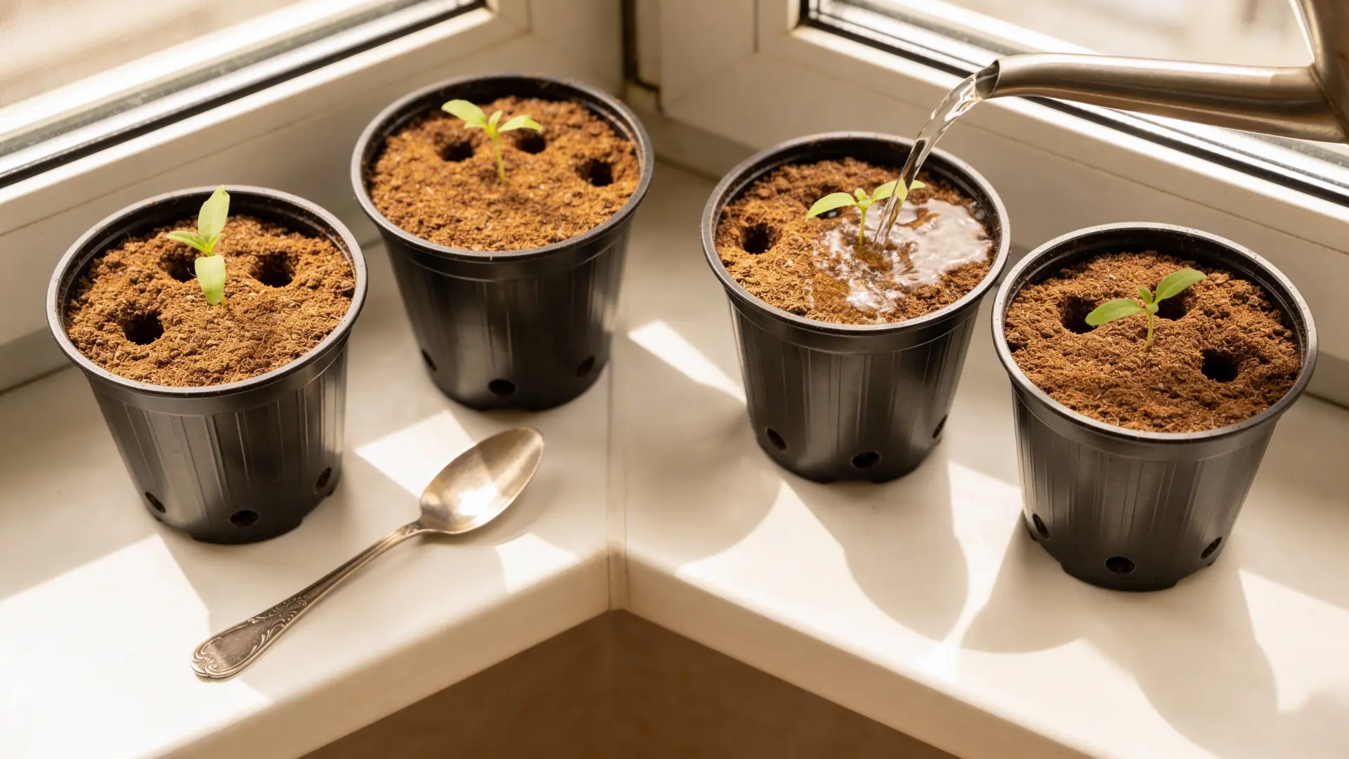 Watering newly planted containers in an apartment garden