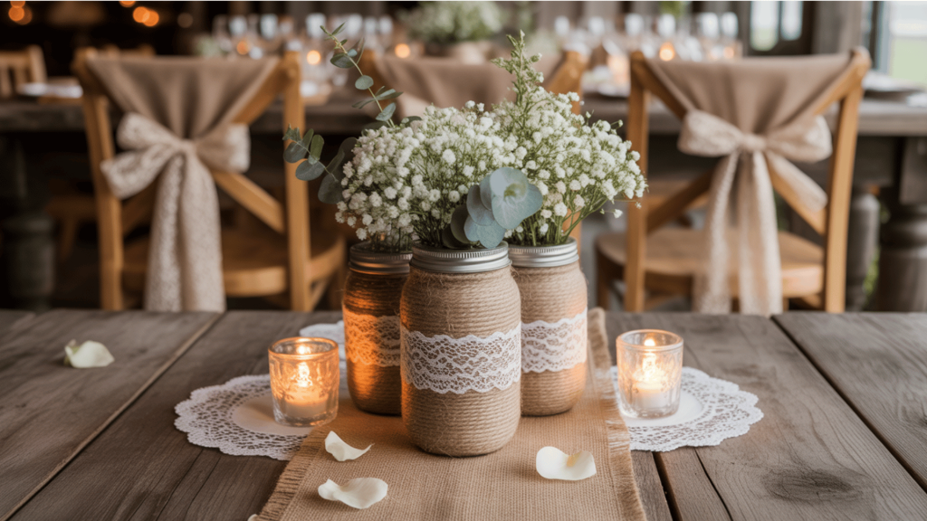 a close-up shot of twine and lace decorations