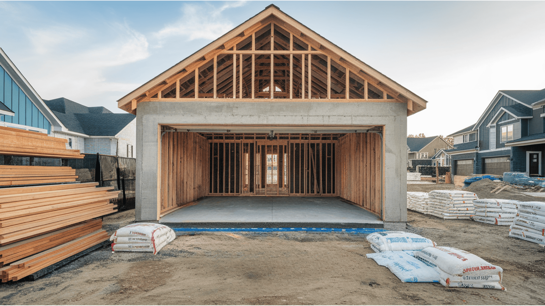 a work in progress outdoor garage with two car parking space