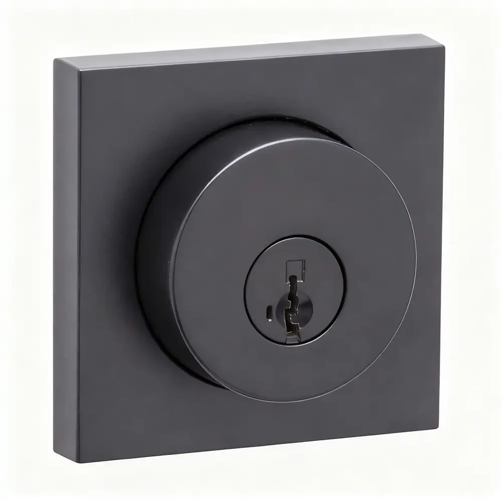 Black square door lock with keyhole on white background