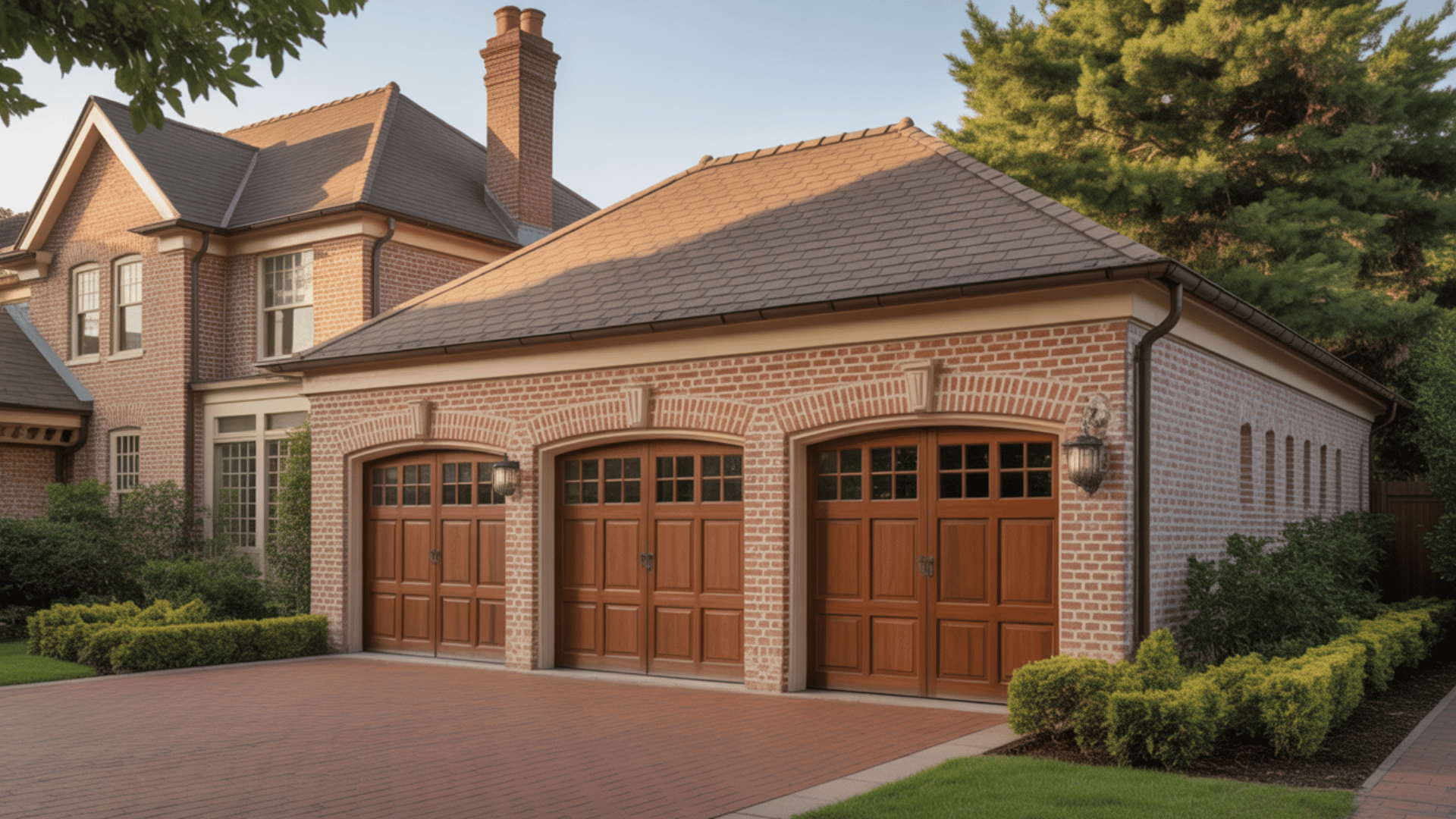 brick-matched traditional garage seamlessly blending with the home’s design
