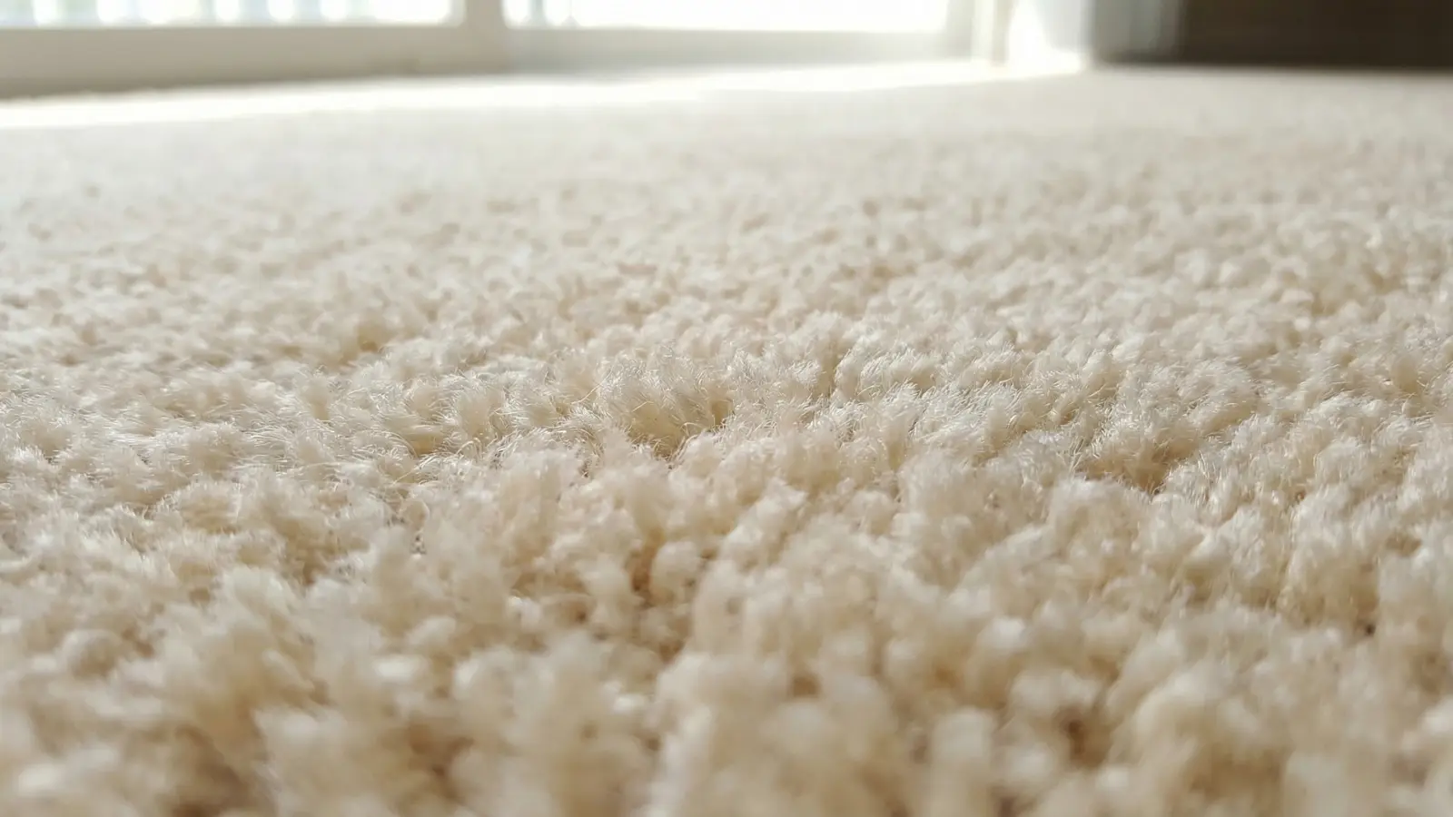 close-up of soft polyester carpet fibers in light warm tone