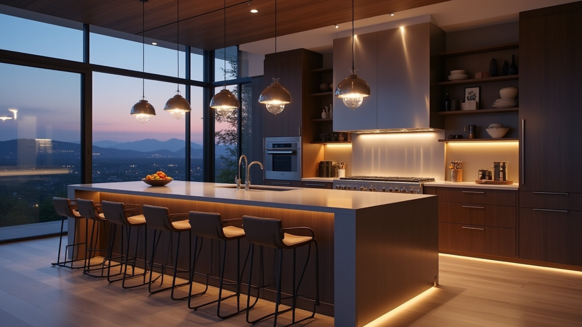 counter height stools placed at a kitchen island in a relaxed modern home with warm neutral tones