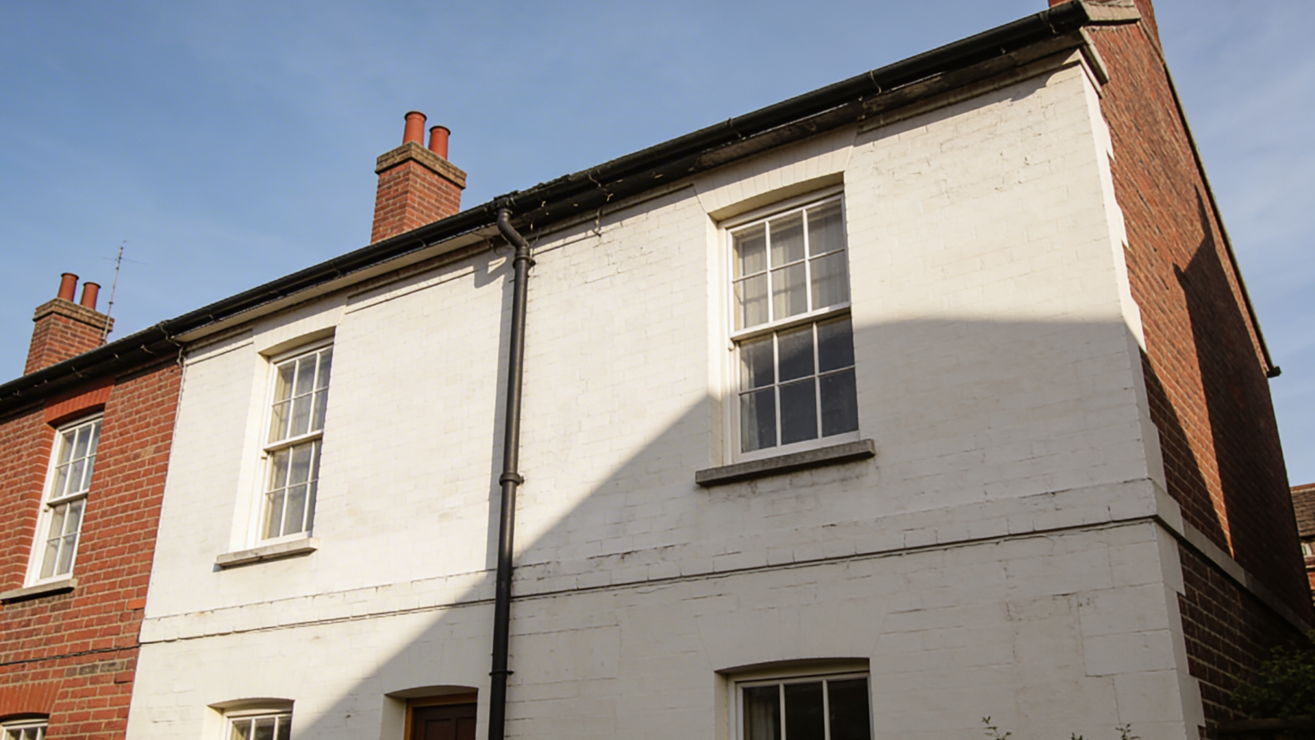 diy limewash brick exterior process showing whitewashed brick wall with natural matte textured finish