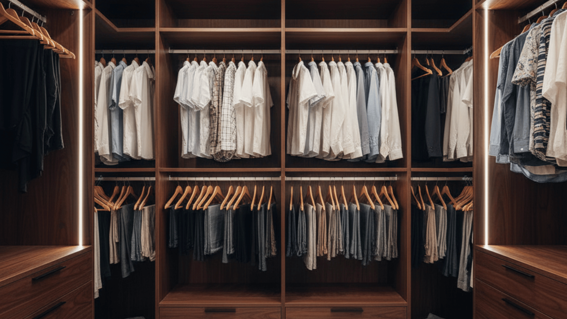 double hanging rod in closet for maximizing storage with two levels for clothes