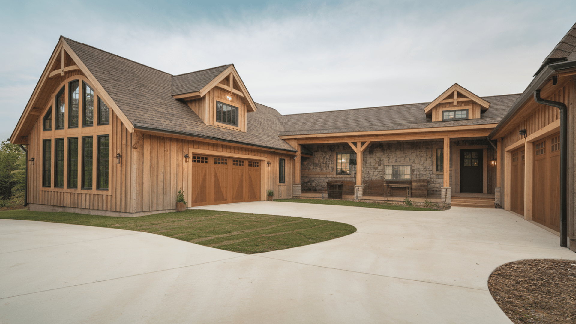 elegant side-entry garage blending seamlessly with the home’s front yard