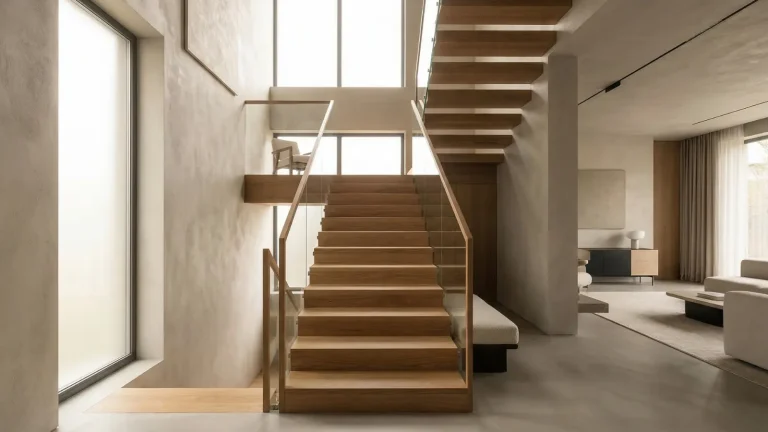 flight of stairs meaning shown through a modern wooden staircase in a bright home interior (1600 x 900 px)