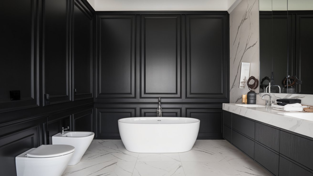 frameless flat wainscoting in matt black