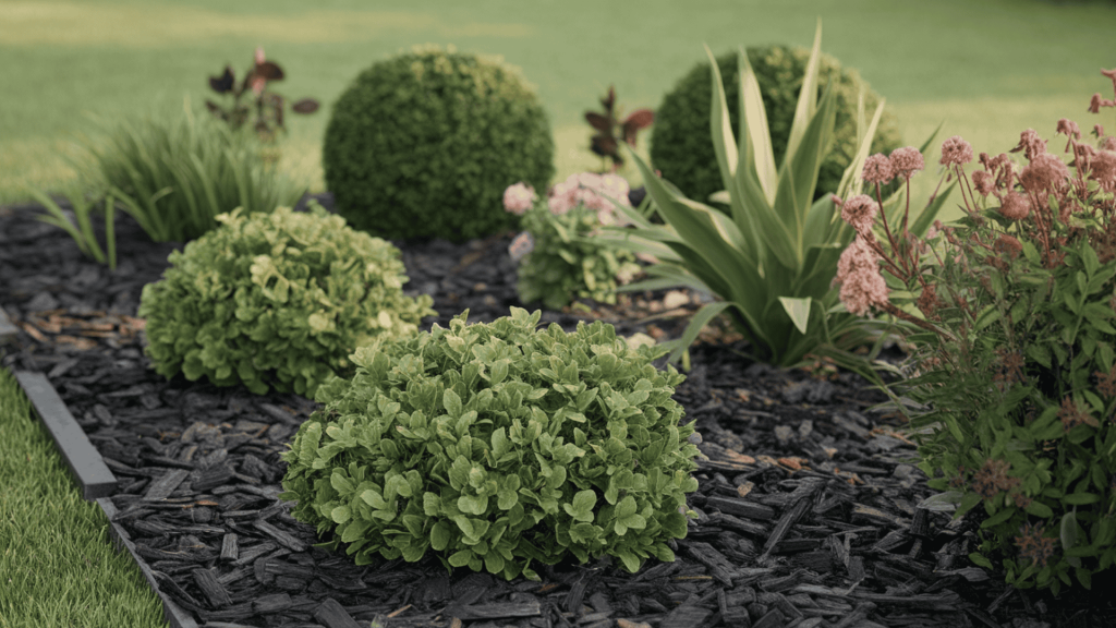 freshly mulched garden beds with crisp edges that make plants stand out and give the yard a cleaner, cared-for look.