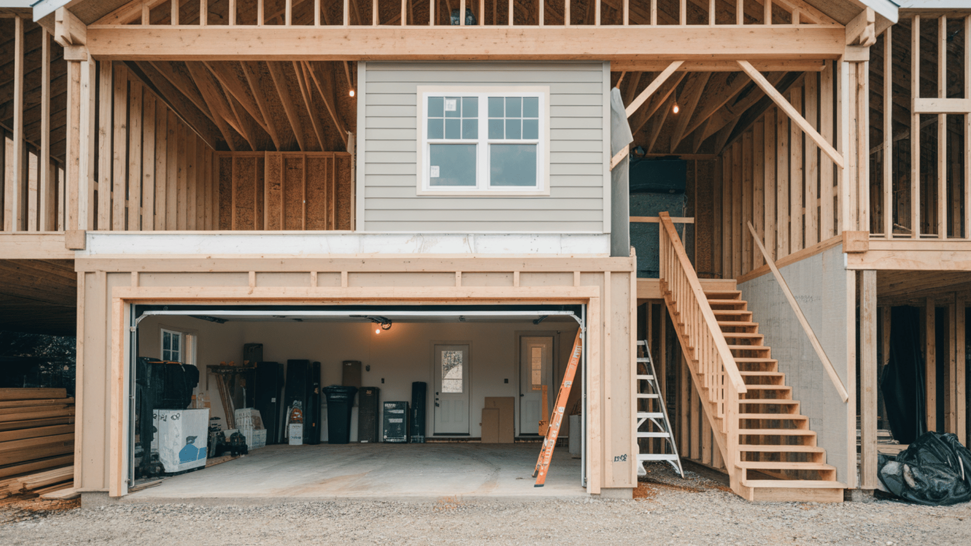 garage with bonus room above, creating additional living space