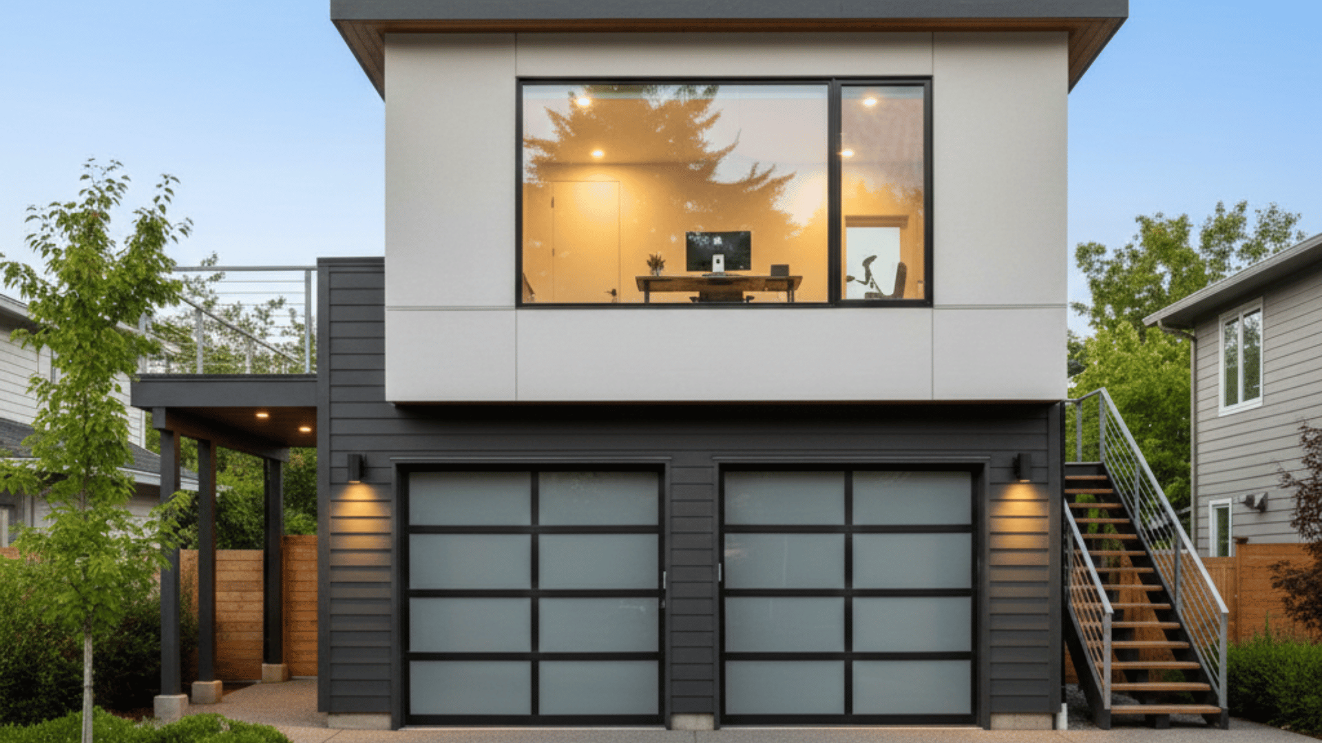 garage with home office above, perfect for productivity away from the main house