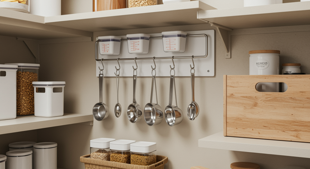 Pantry with Hanging Measuring Cup Rack